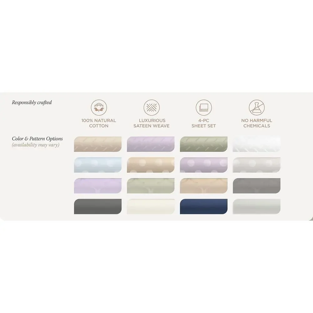 100% Cotton Twin Sheet Set Green 300TC Sateen Weave 3 Piece Soft Bedding